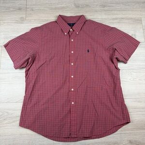 Ralph Lauren Men's Red Plaid Checkered Button Down Shirt Blue Horse Size XXL